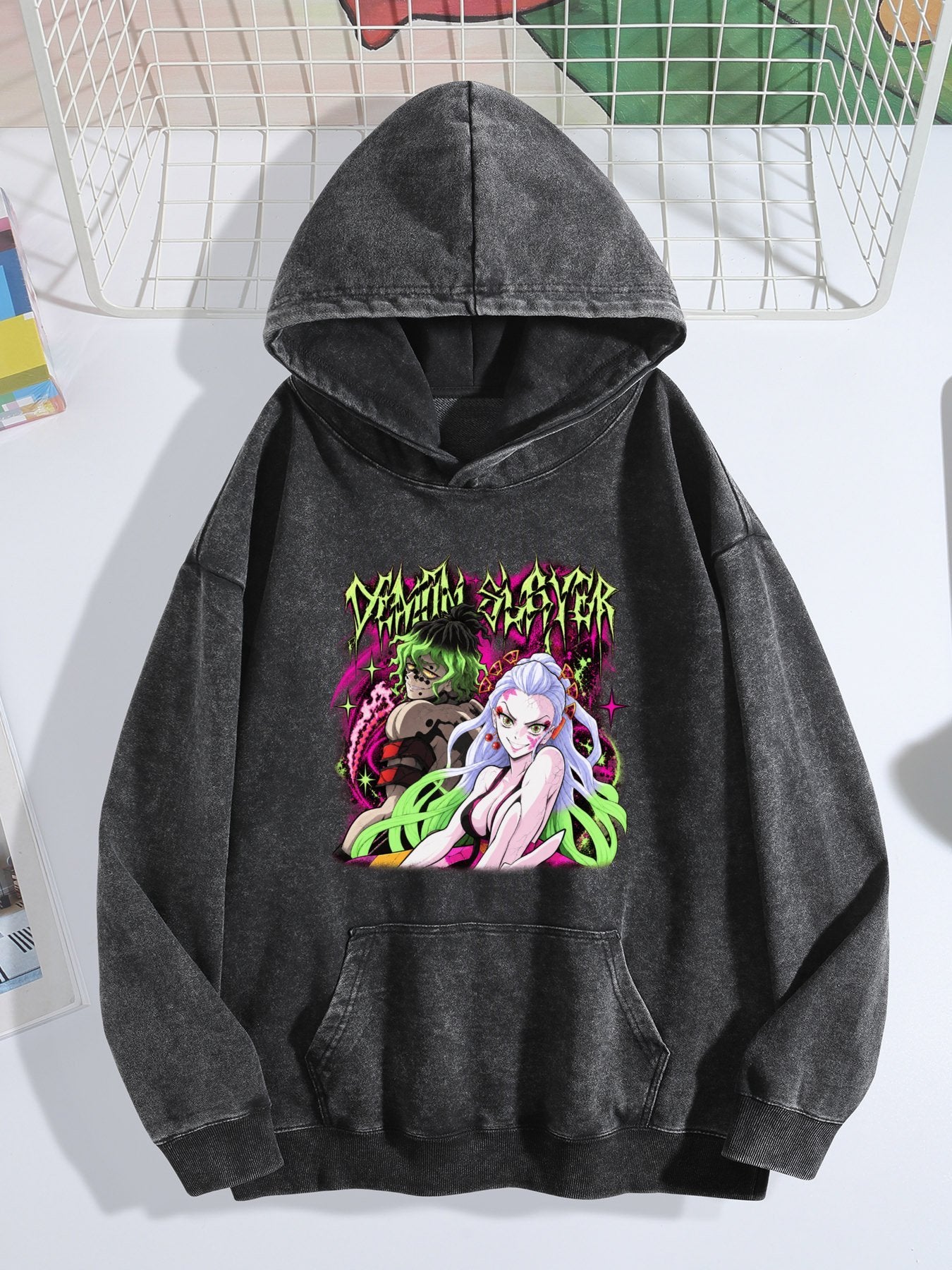 Demon Slayer Gyutaro & Daki Neon Graffiti Vintage Washed Hoodie