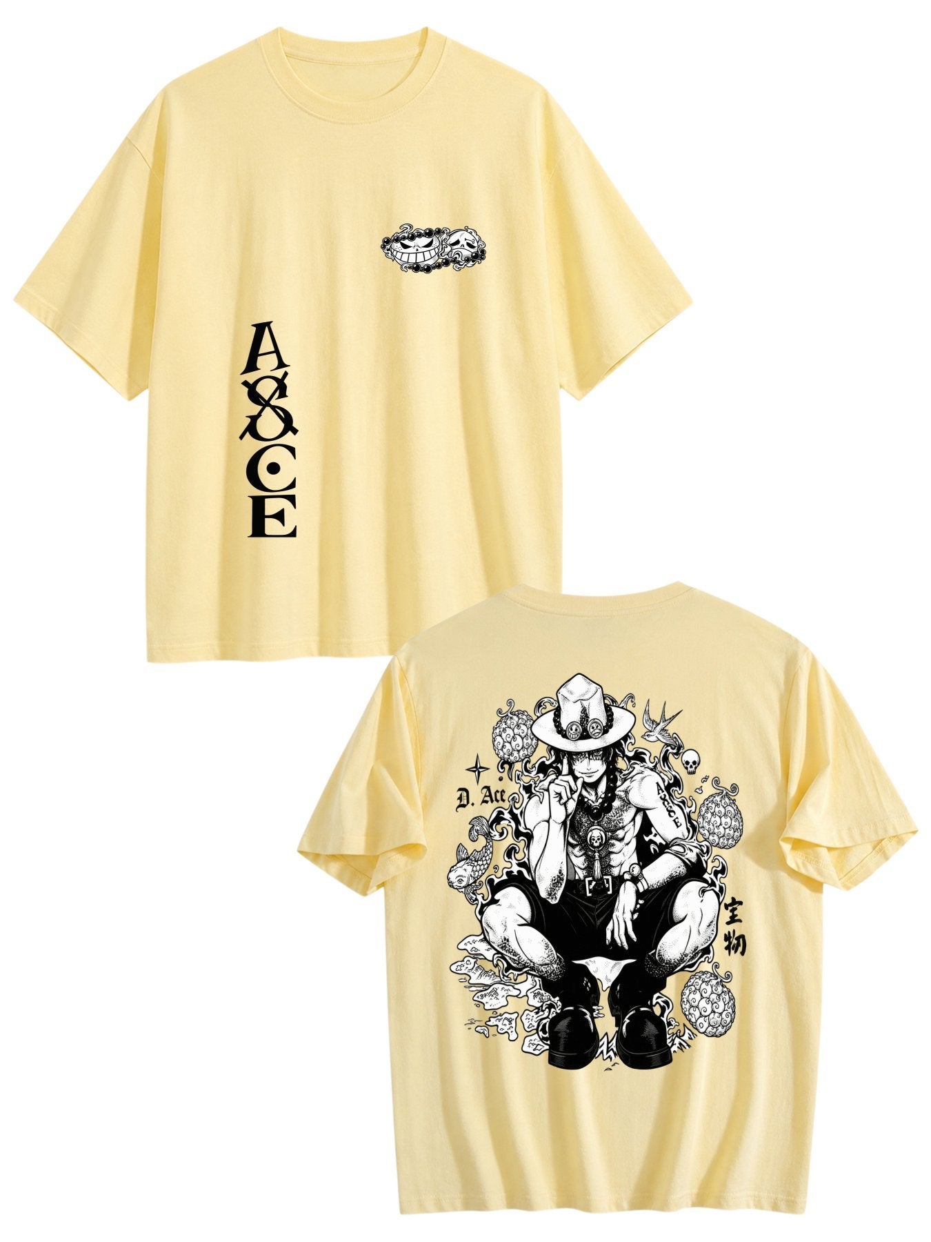One Piece Ace Print Grey Oversized T‑Shirt