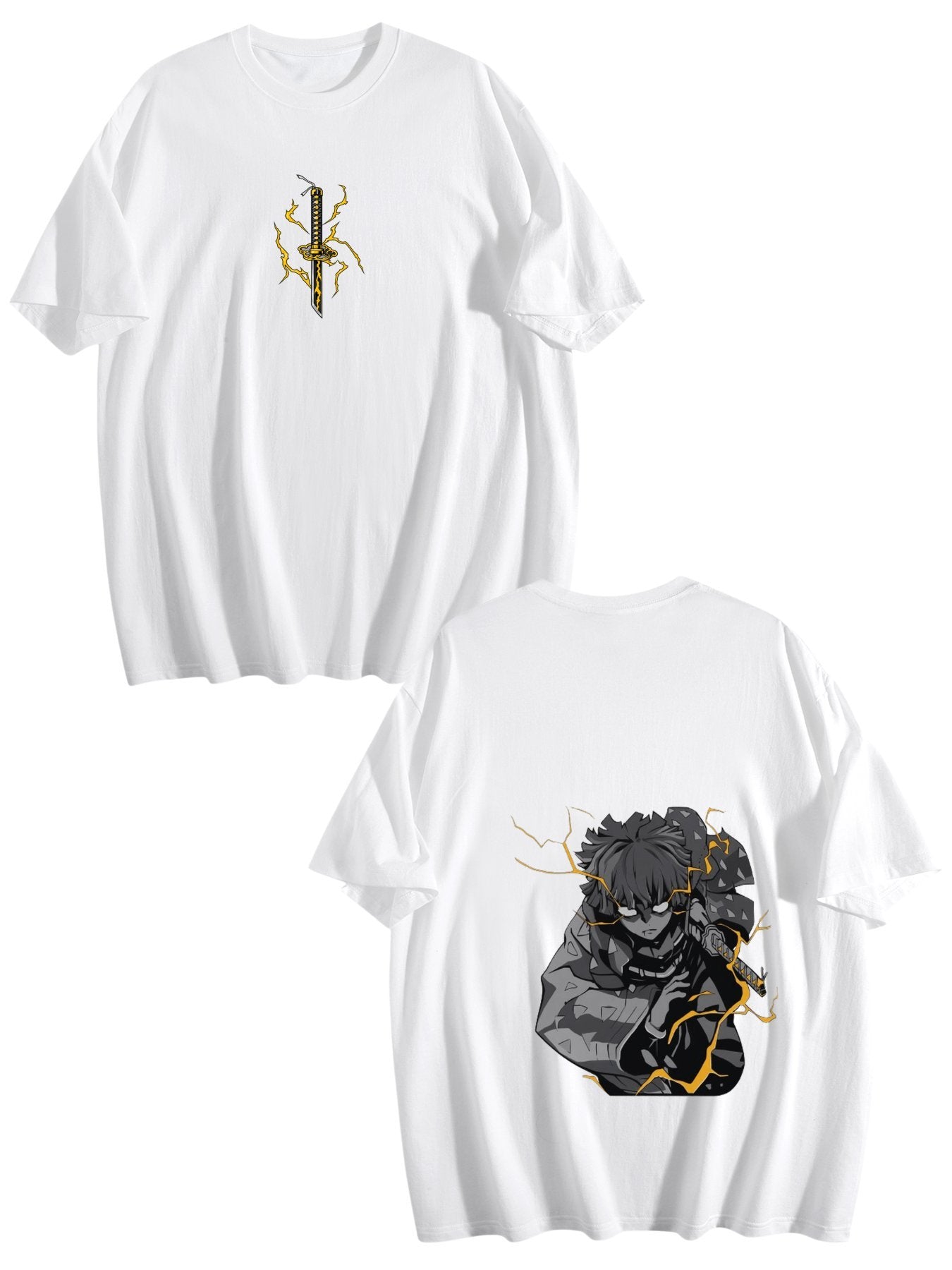 Demon Slayer Zenitsu Agatsuma Front‑Back Print Black Oversized T‑Shirt