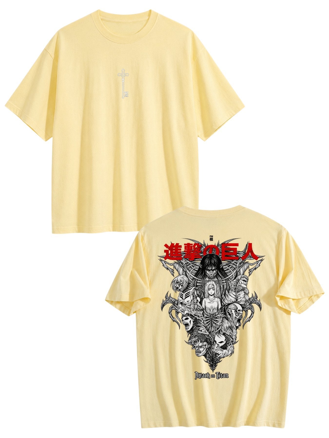 Attack On Titan Front‑Back Print Black Oversized T‑Shirt