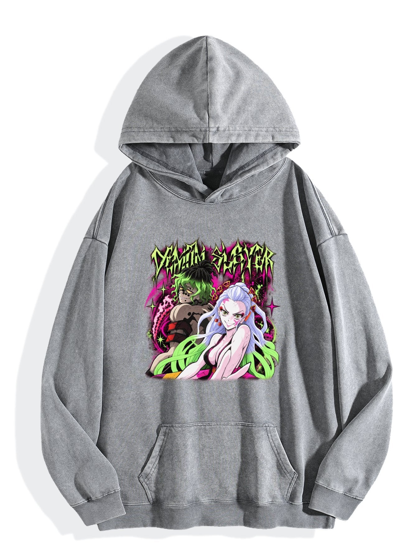 Demon Slayer Gyutaro & Daki Neon Graffiti Vintage Washed Hoodie