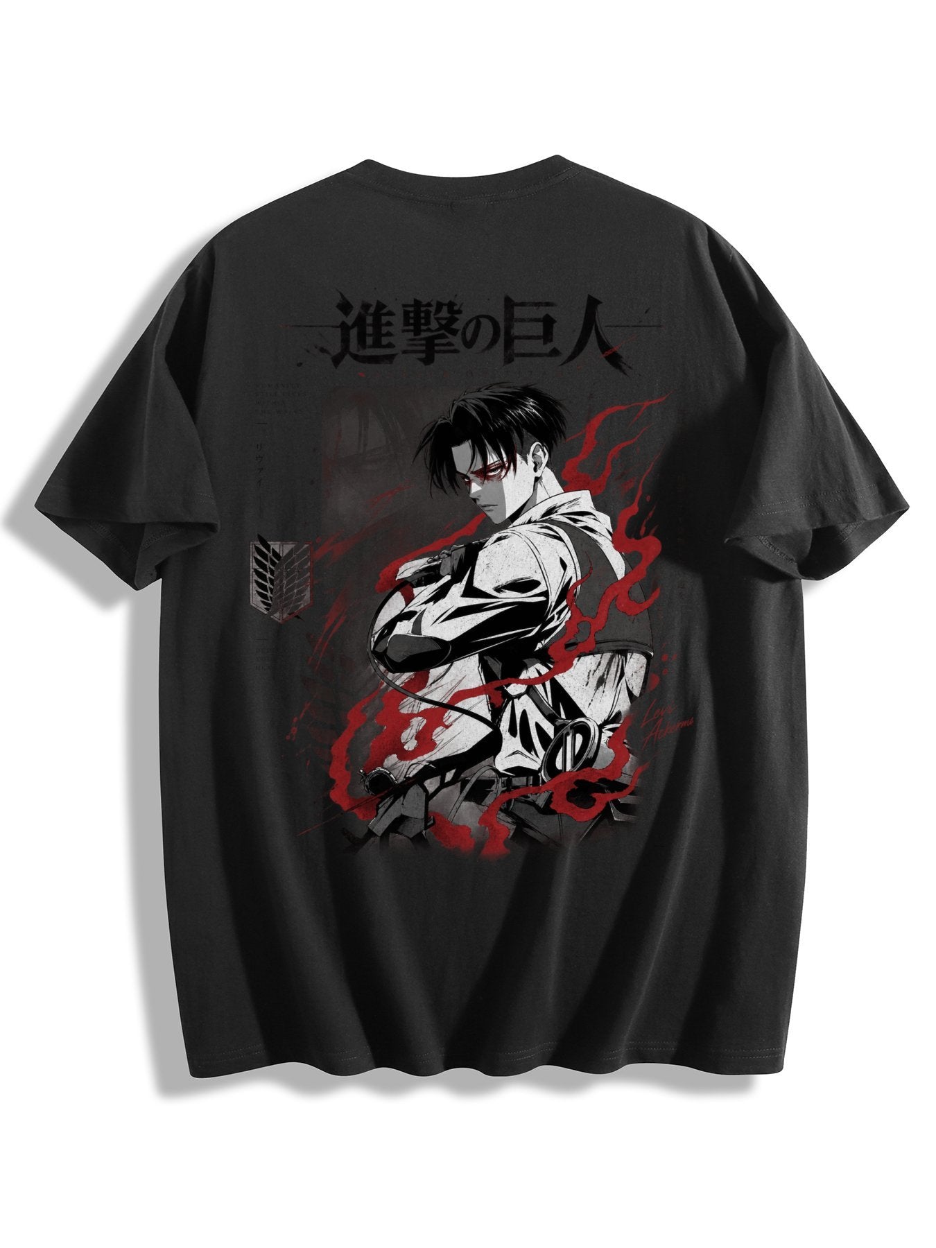 Attack On Titan Levi Ackerman Front‑Back Print Black Oversized T‑Shirt