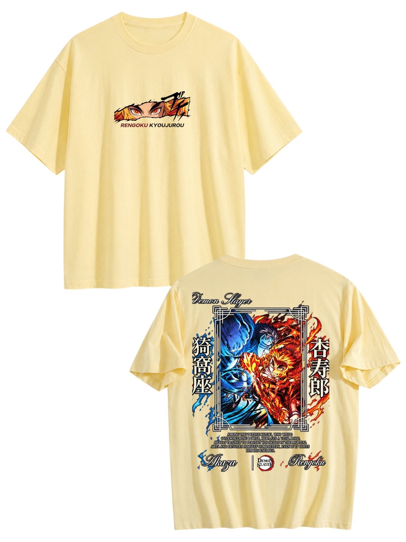 Demon Slayer Rengoku Kyojuro Front‑Back Print Black Oversized T‑Shirt