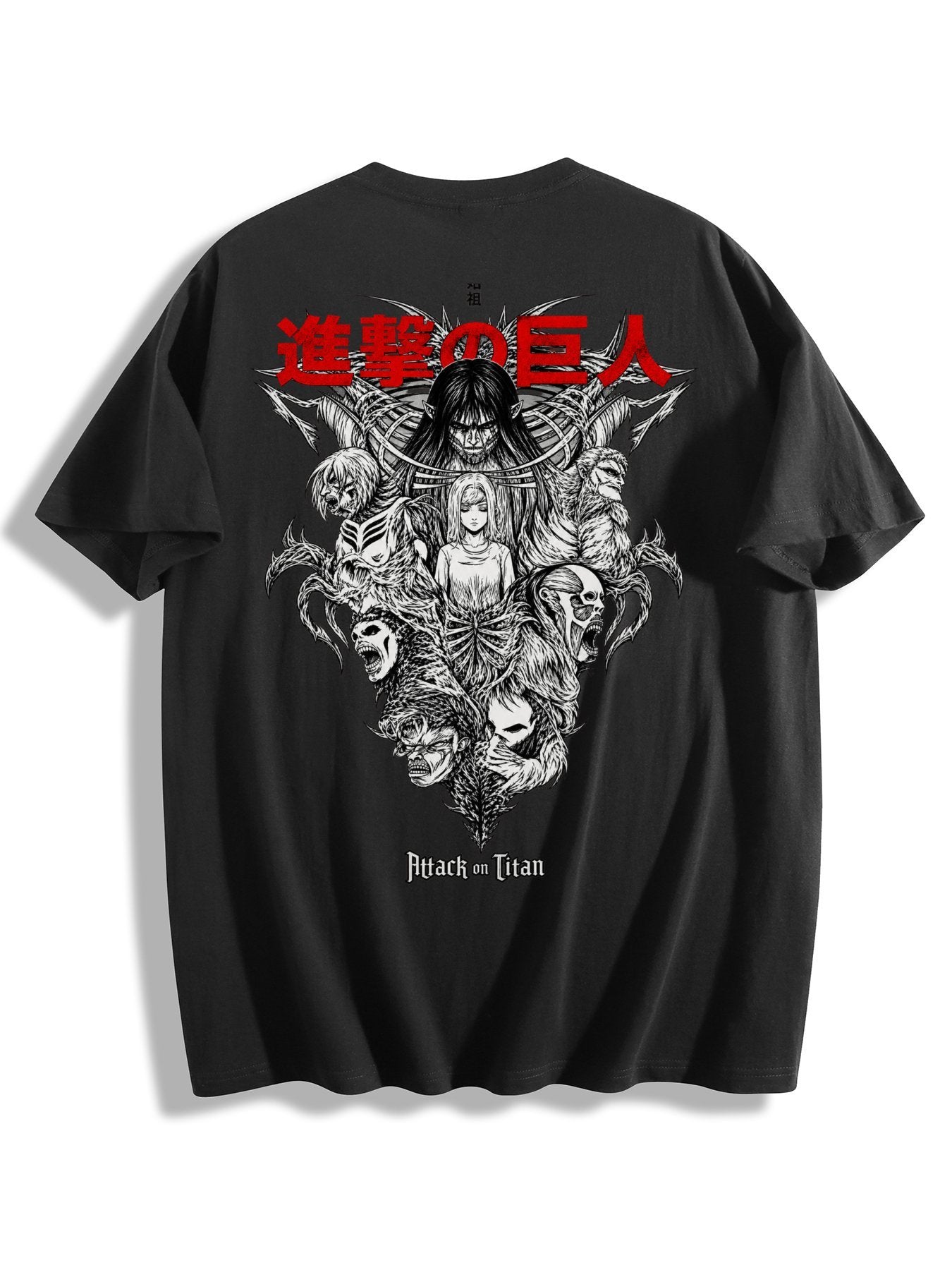 Attack On Titan Front‑Back Print Black Oversized T‑Shirt
