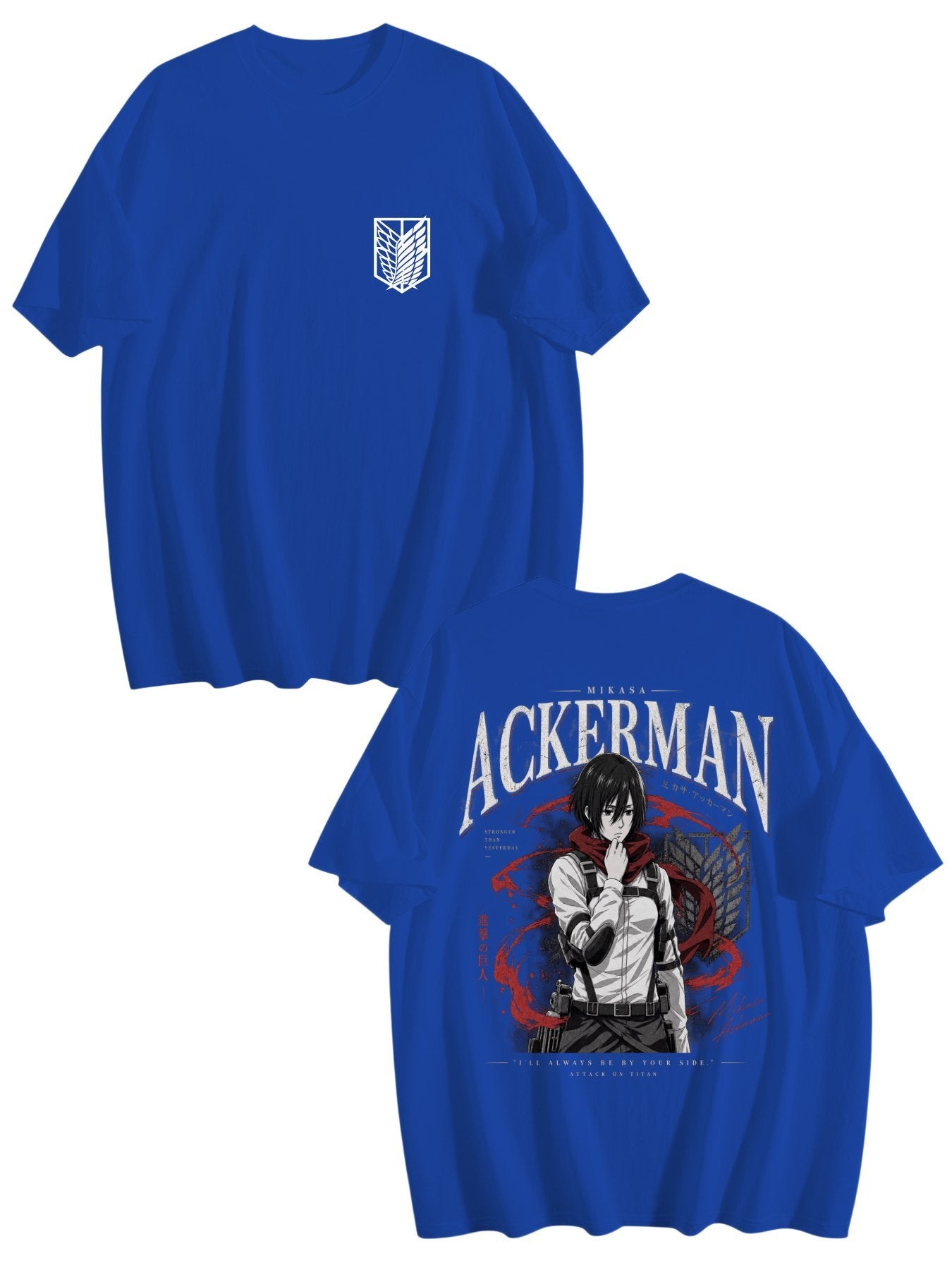 Attack On Titan Mikasa Ackerman Front‑Back Print Black Oversized T‑Shirt