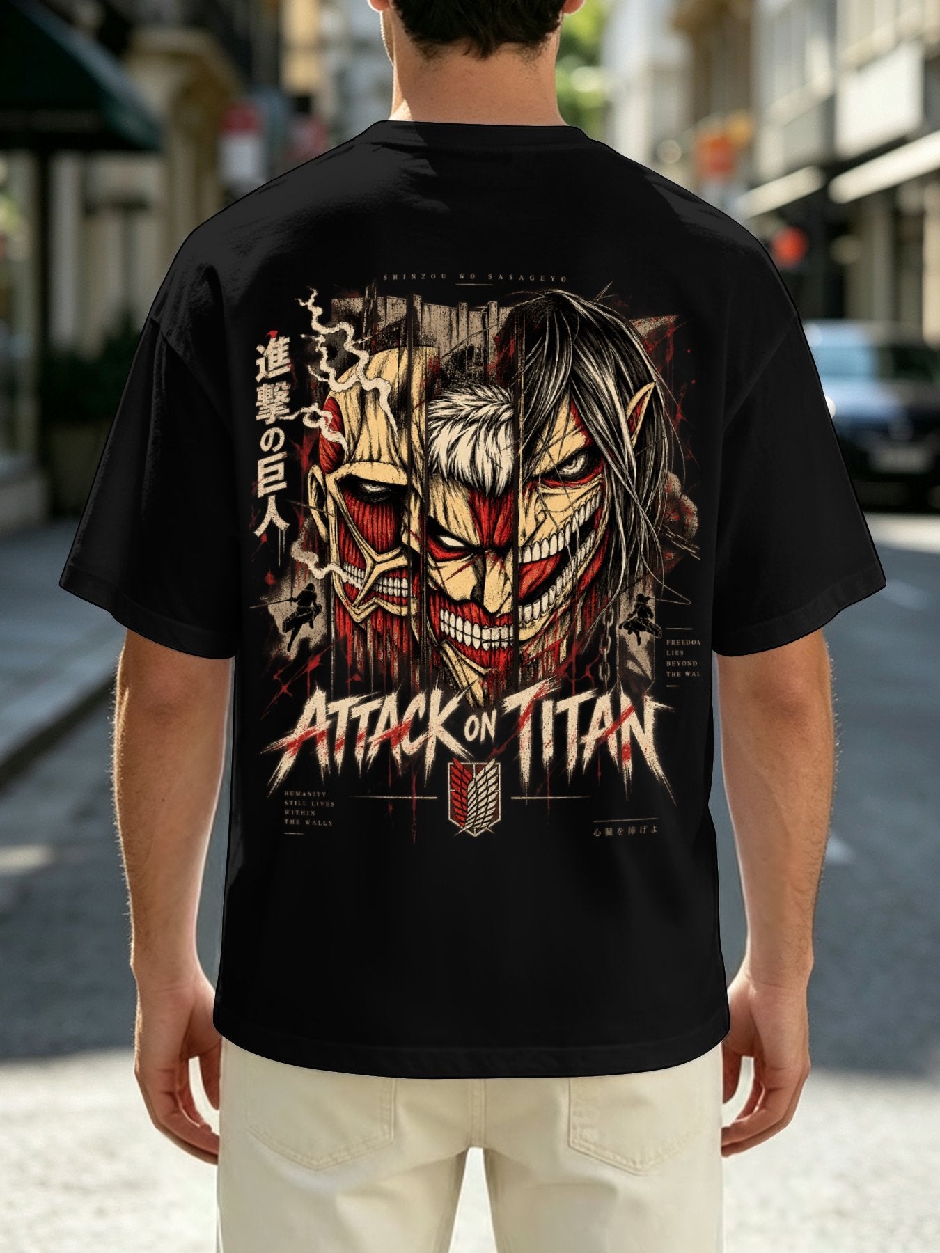 Attack On Titan Eren Yeager Titan Form Front‑Back Print Black Oversized T‑Shirt