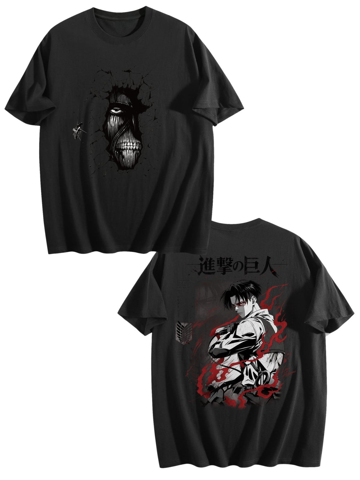 Attack On Titan Levi Ackerman Front‑Back Print Black Oversized T‑Shirt