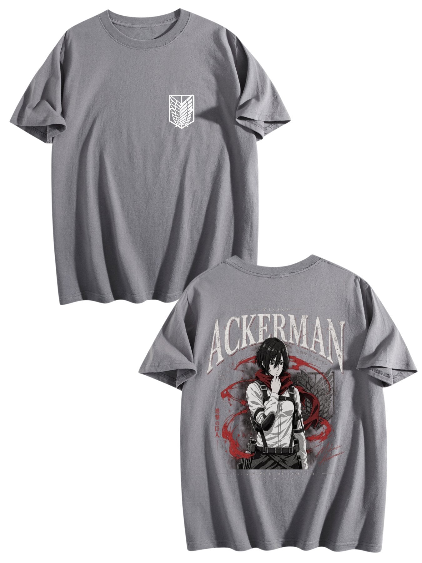 Attack On Titan Mikasa Ackerman Front‑Back Print Black Oversized T‑Shirt