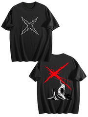 One Piece Zoro X Symbol Front‑Back Print Black Oversized T‑Shirt