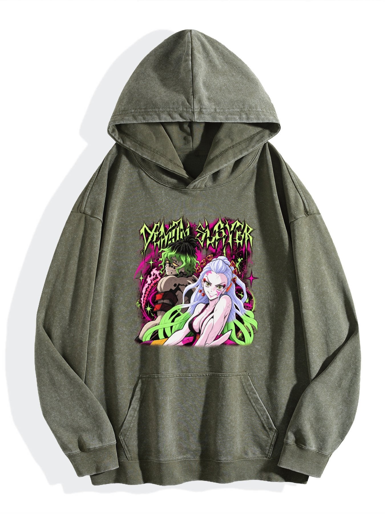 Demon Slayer Gyutaro & Daki Neon Graffiti Vintage Washed Hoodie