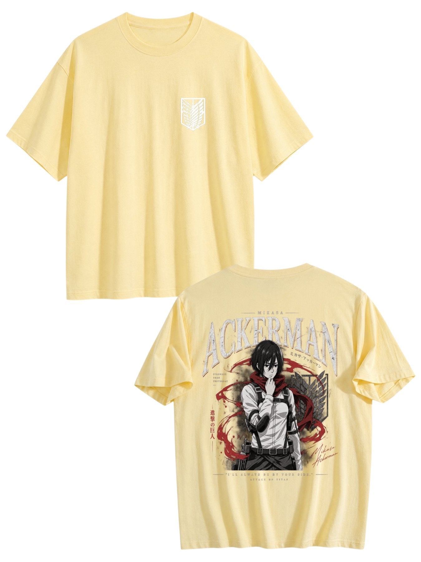 Attack On Titan Mikasa Ackerman Front‑Back Print Black Oversized T‑Shirt