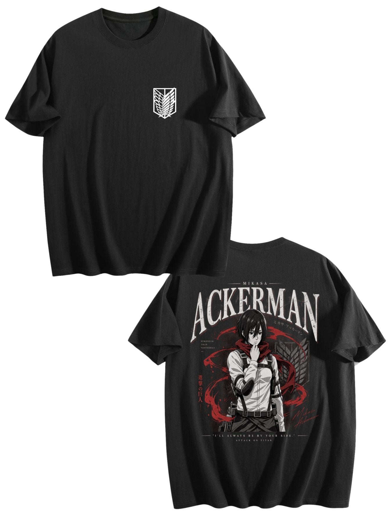 Attack On Titan Mikasa Ackerman Front‑Back Print Black Oversized T‑Shirt