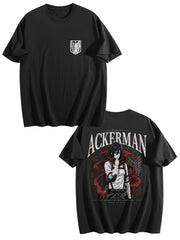Attack On Titan Mikasa Ackerman Front‑Back Print Black Oversized T‑Shirt