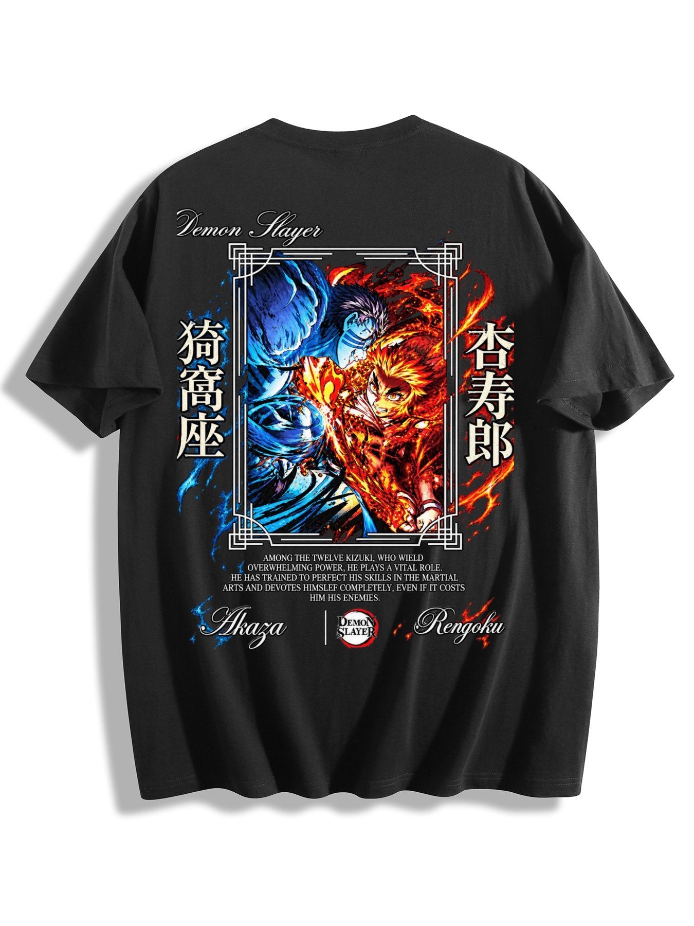 Demon Slayer Rengoku Kyojuro Front‑Back Print Black Oversized T‑Shirt