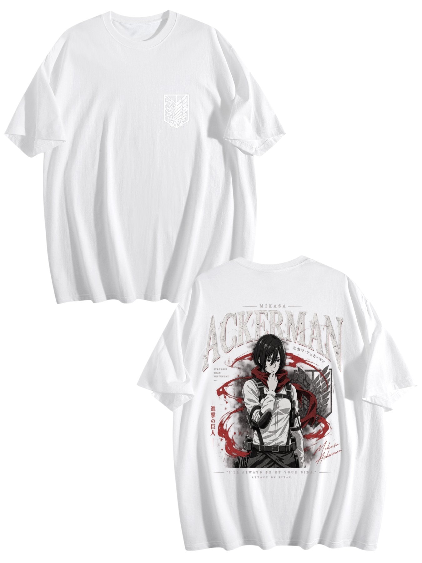 Attack On Titan Mikasa Ackerman Front‑Back Print Black Oversized T‑Shirt