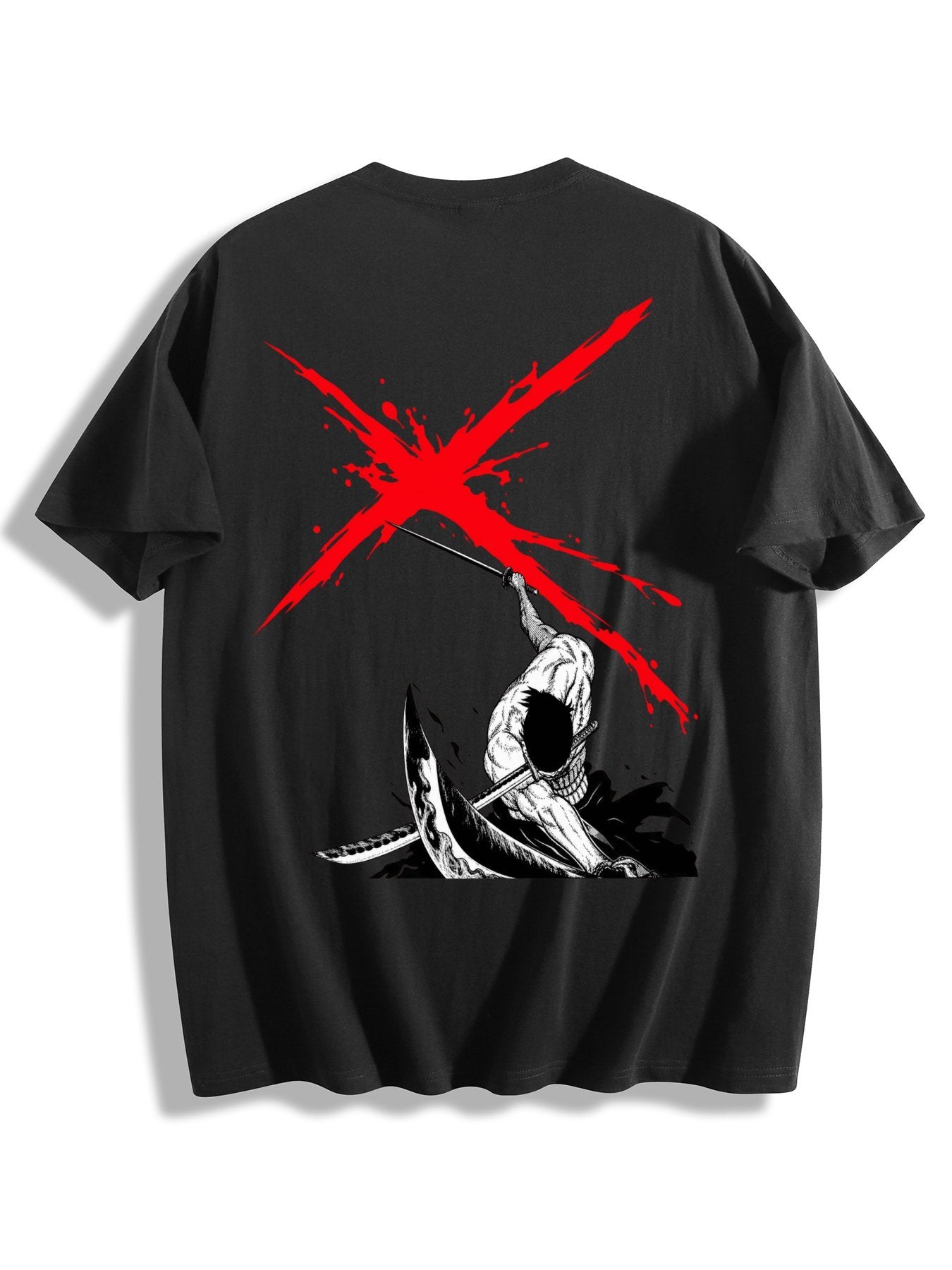 One Piece Zoro X Symbol Front‑Back Print Black Oversized T‑Shirt
