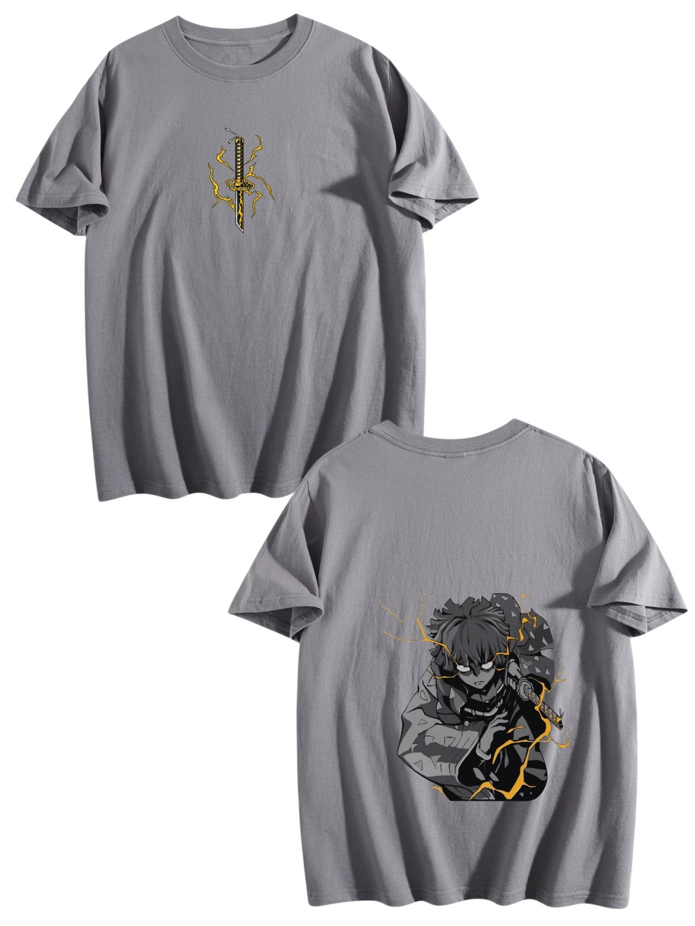 Demon Slayer Zenitsu Agatsuma Front‑Back Print Black Oversized T‑Shirt