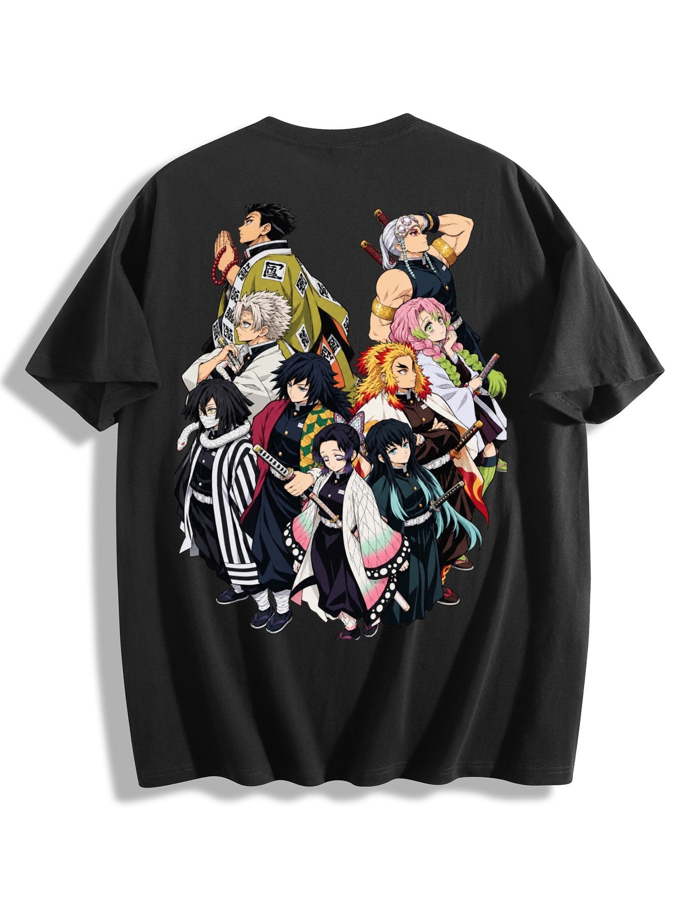 Demon Slayer Hashira Front‑Back Print Black Oversized T‑Shirt