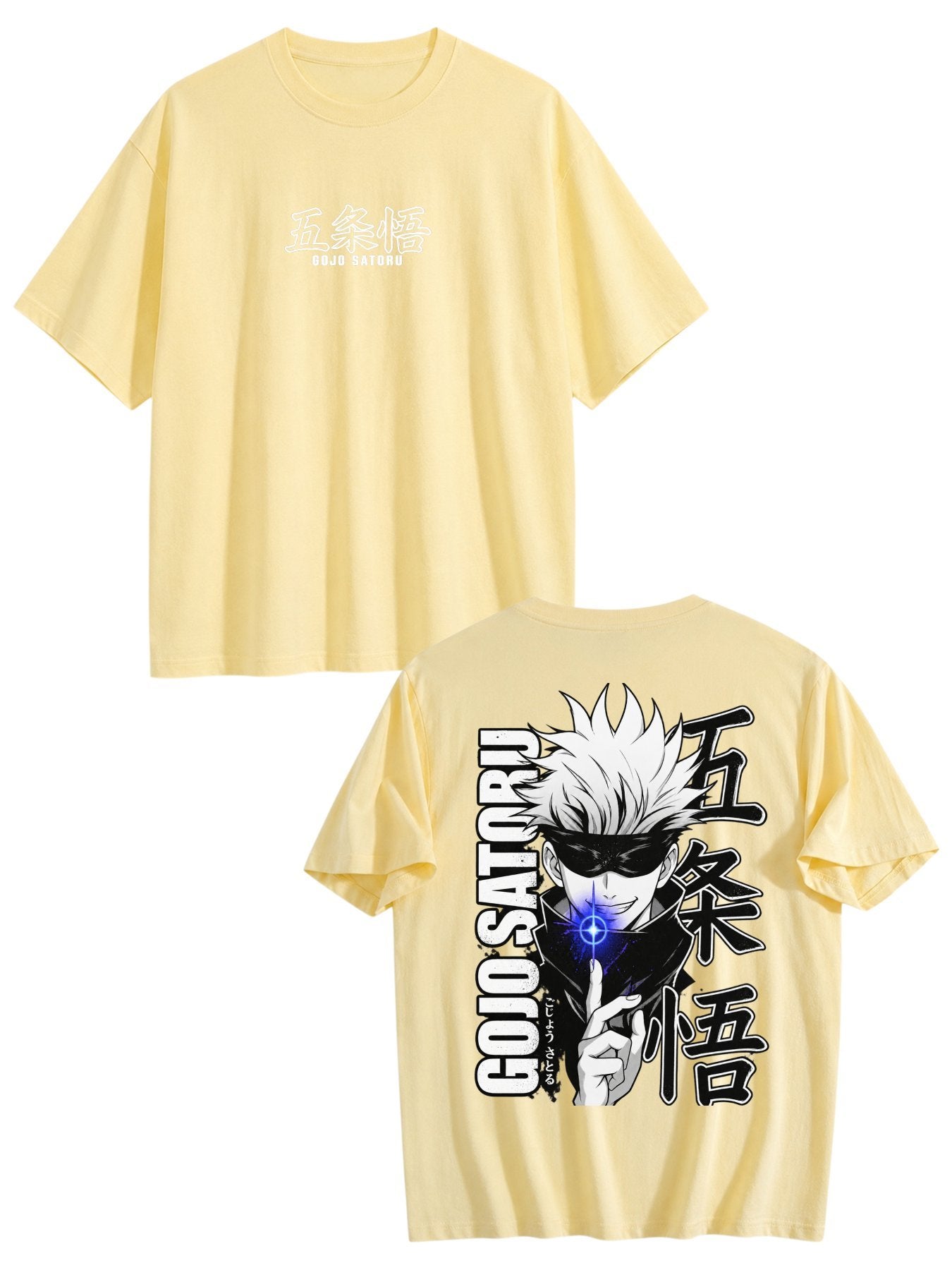 Jujutsu Kaisen Gojo Satoru Front‑Back Print Black Oversized T‑Shirt