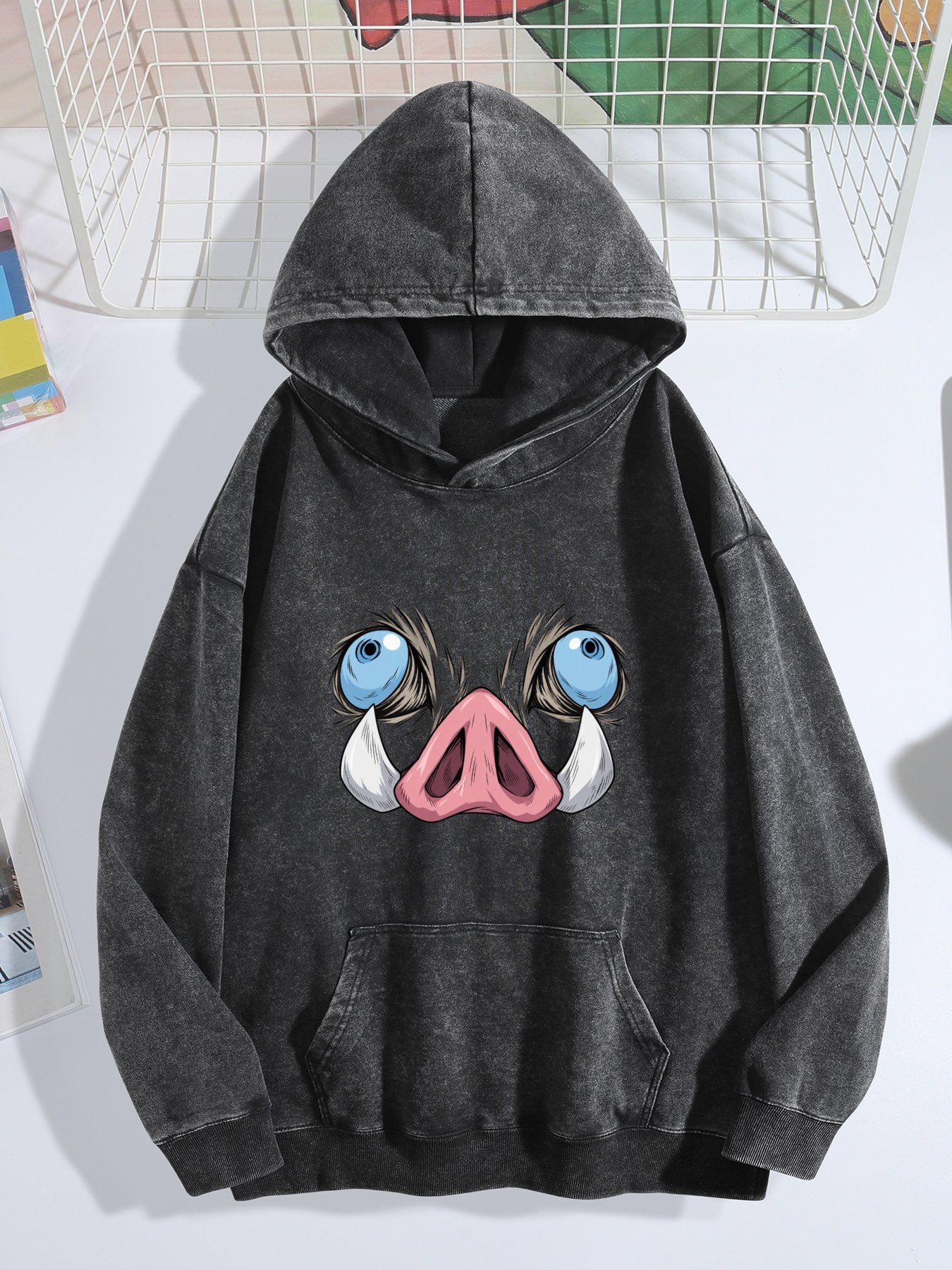 Demon Slayer Inosuke Boar Mask Graphic Retro Washed Hoodie