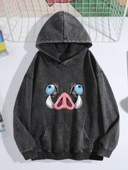 Demon Slayer Inosuke Boar Mask Graphic Retro Washed Hoodie