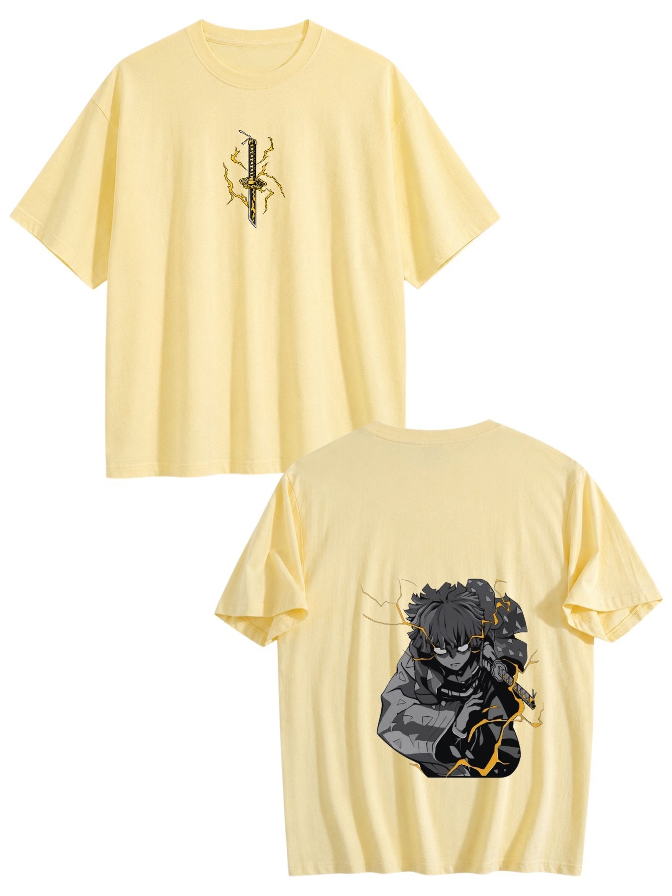 Demon Slayer Zenitsu Agatsuma Front‑Back Print Black Oversized T‑Shirt
