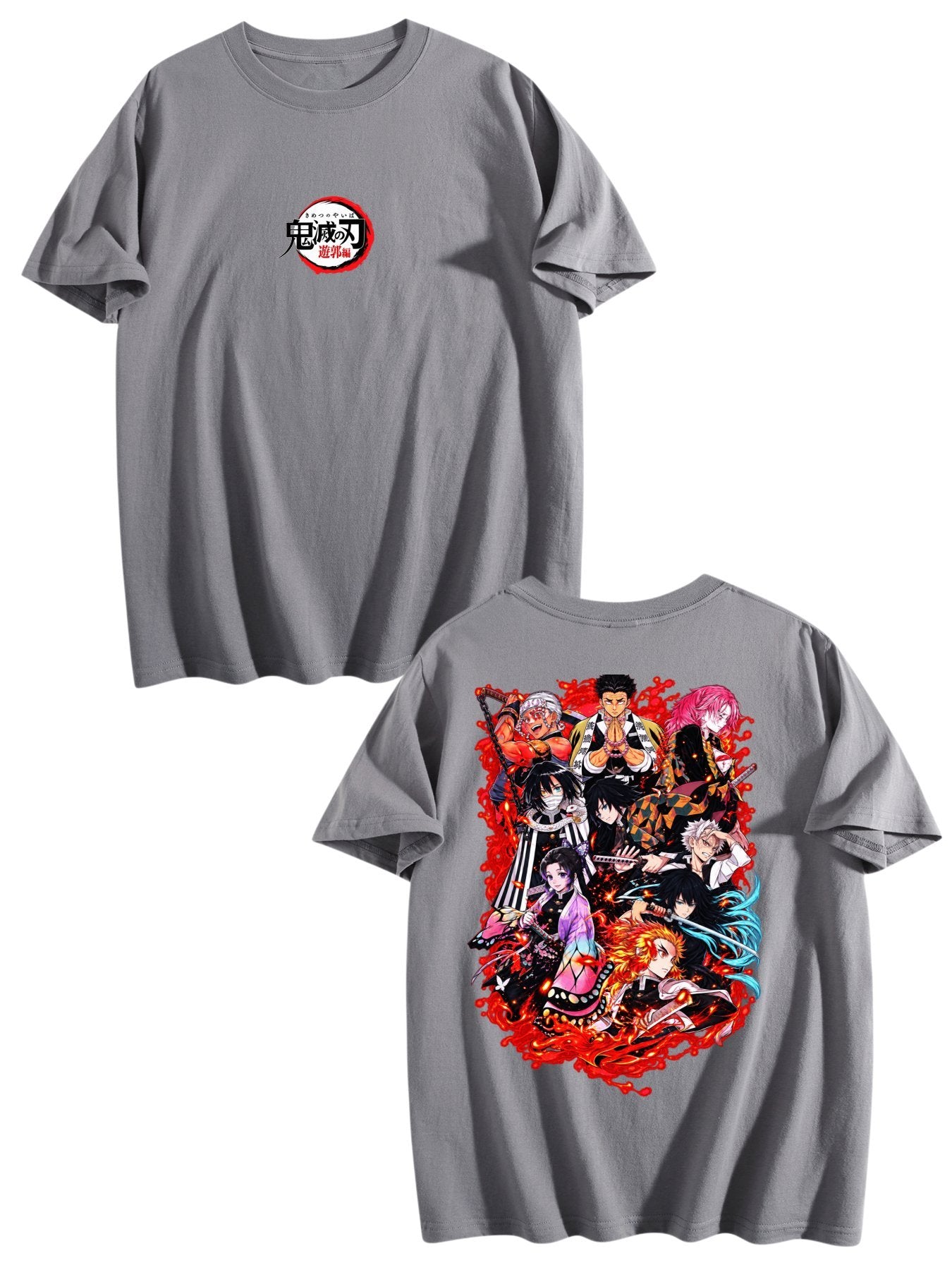 Demon Slayer Main Cast Group Front‑Back Print Black Oversized T‑Shirt