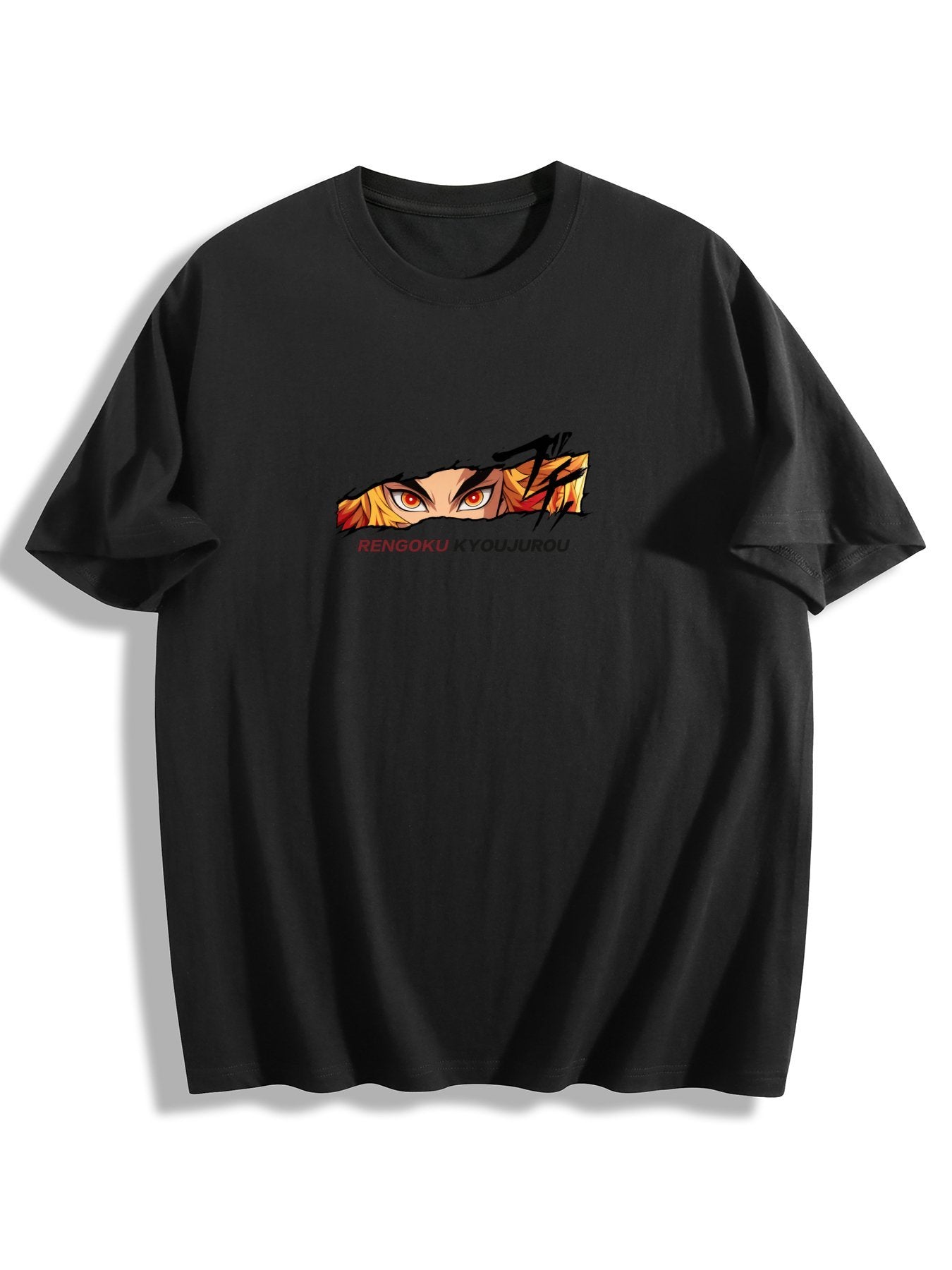 Demon Slayer Rengoku Kyojuro Front‑Back Print Black Oversized T‑Shirt
