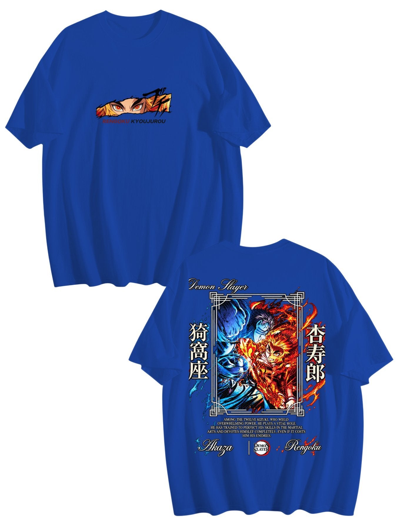 Demon Slayer Rengoku Kyojuro Front‑Back Print Black Oversized T‑Shirt