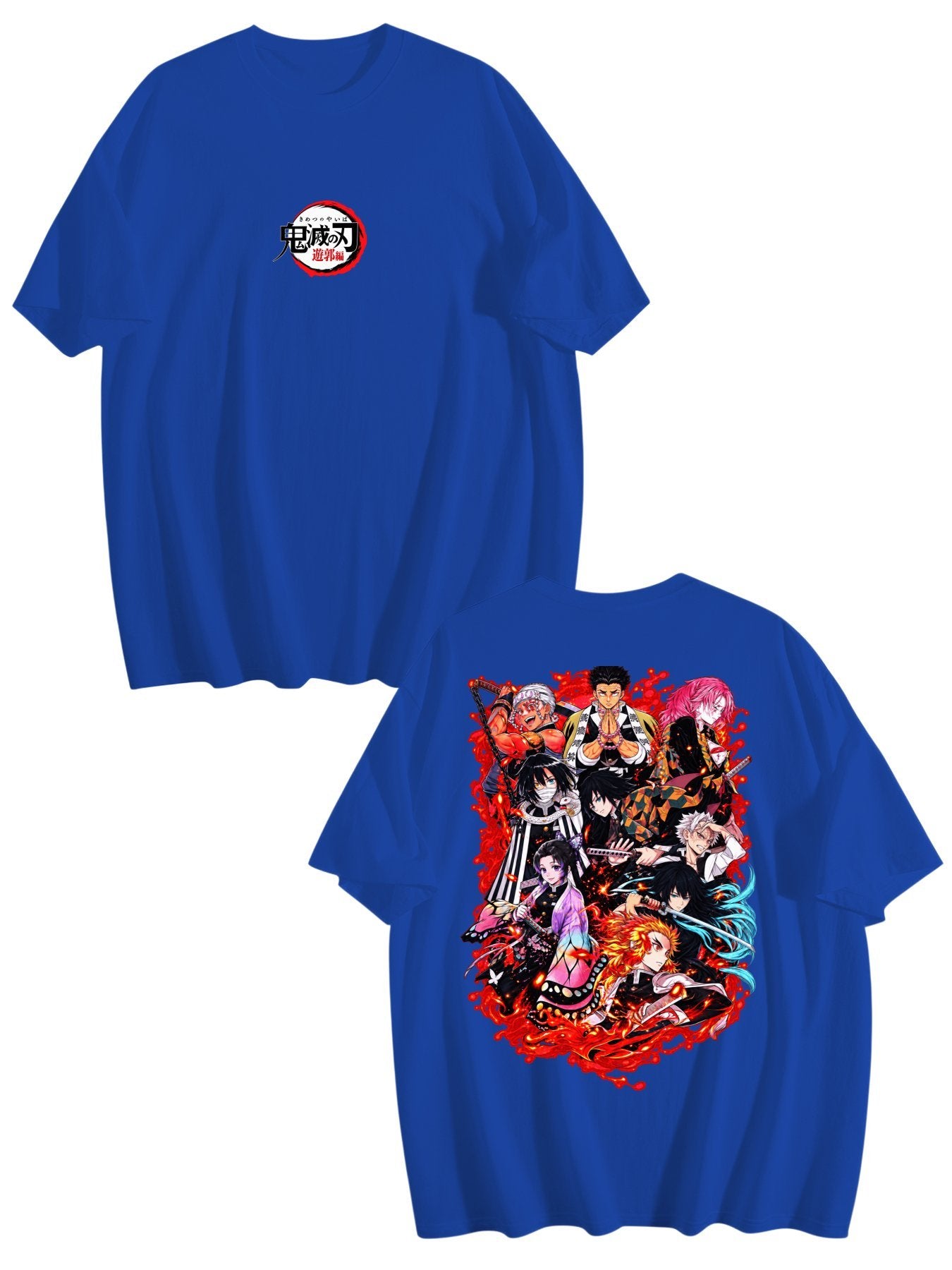 Demon Slayer Main Cast Group Front‑Back Print Black Oversized T‑Shirt