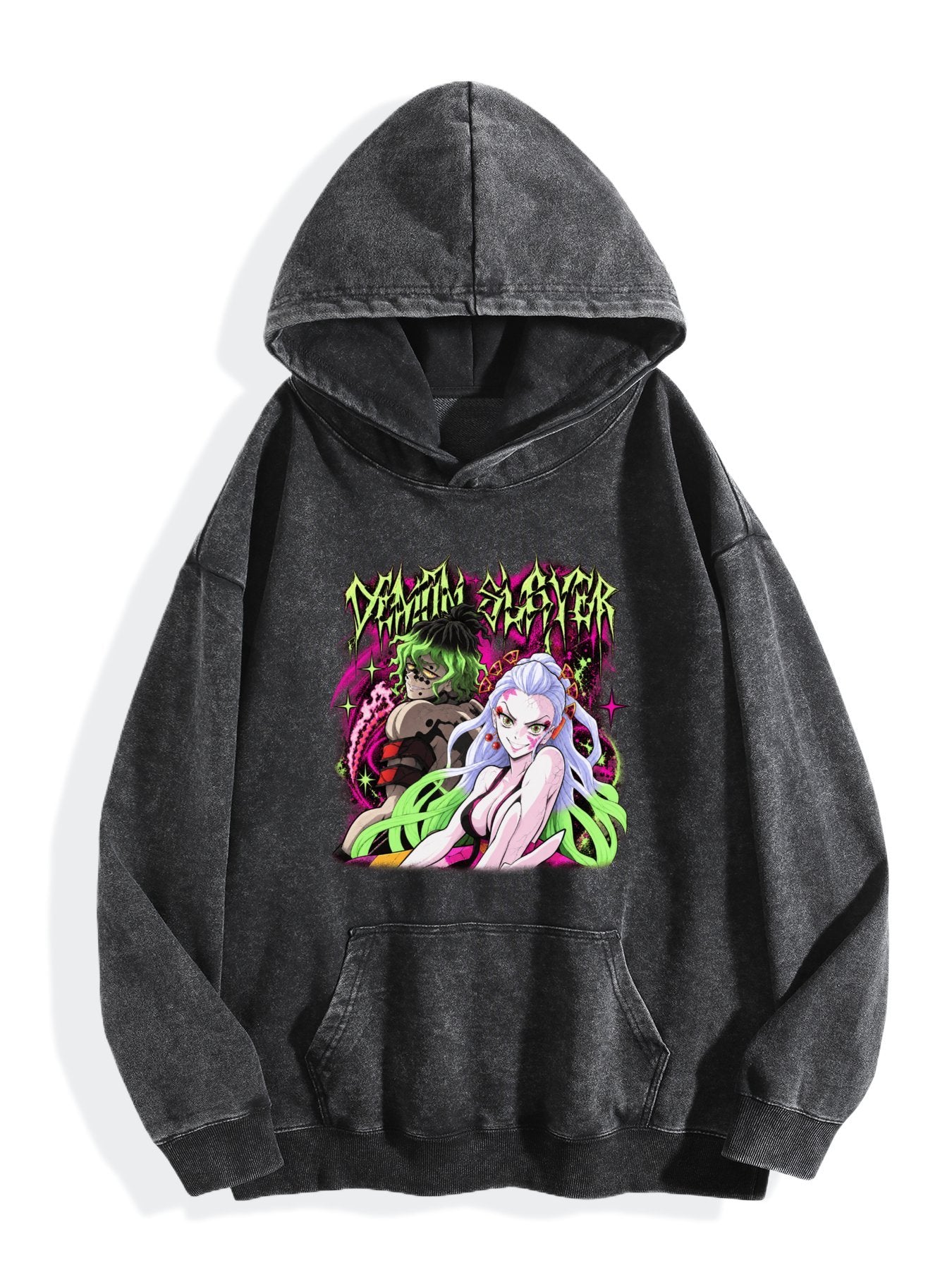 Demon Slayer Gyutaro & Daki Neon Graffiti Vintage Washed Hoodie