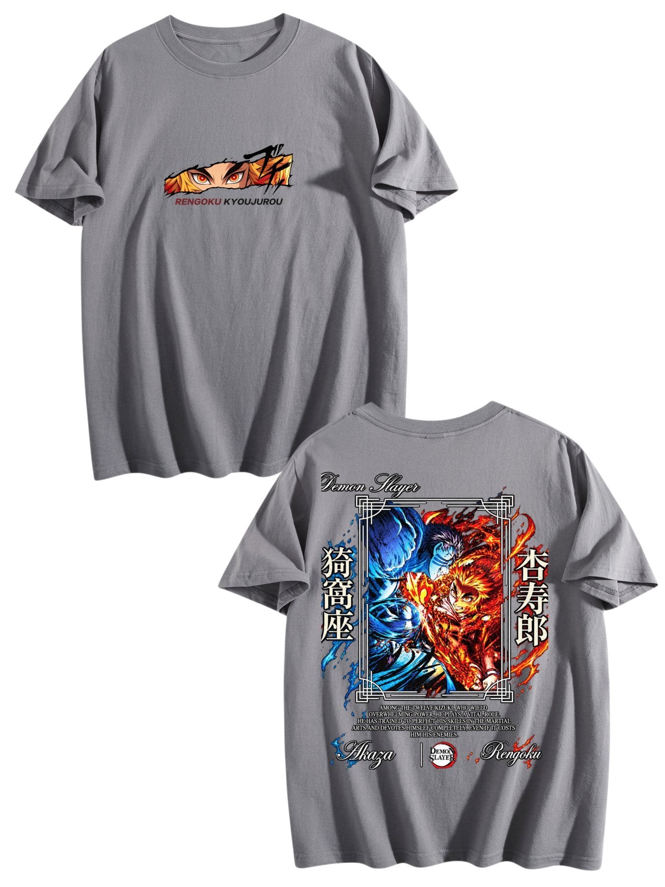 Demon Slayer Rengoku Kyojuro Front‑Back Print Black Oversized T‑Shirt